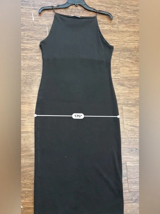 Zara Black Square-Neck Midi Slip Dress with Thin Straps - Picture 8 of 9